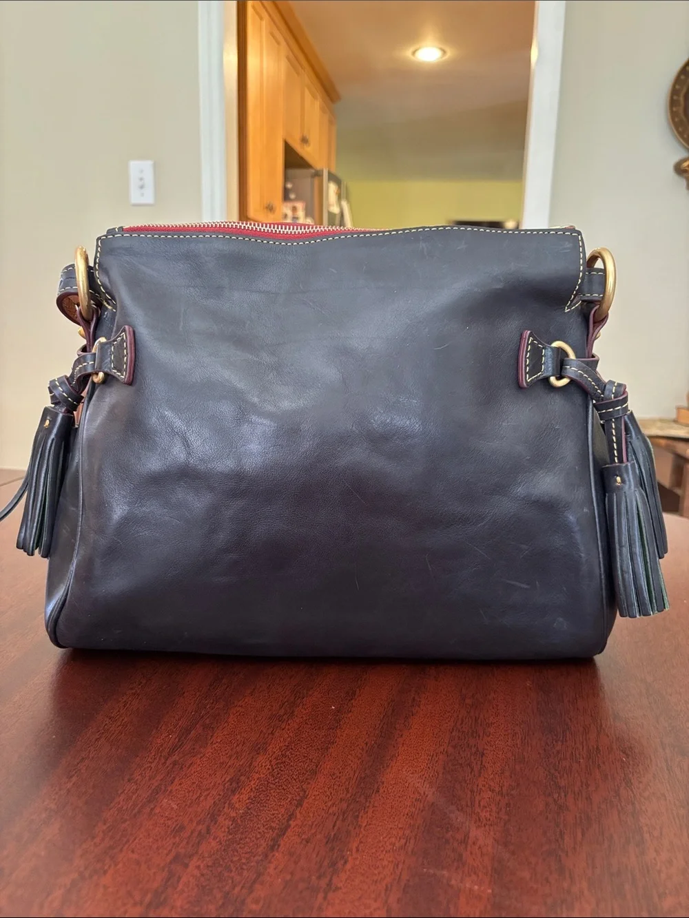 Dooney & Bourke Medium Florentine Leather Zip Hobo Bag Navy